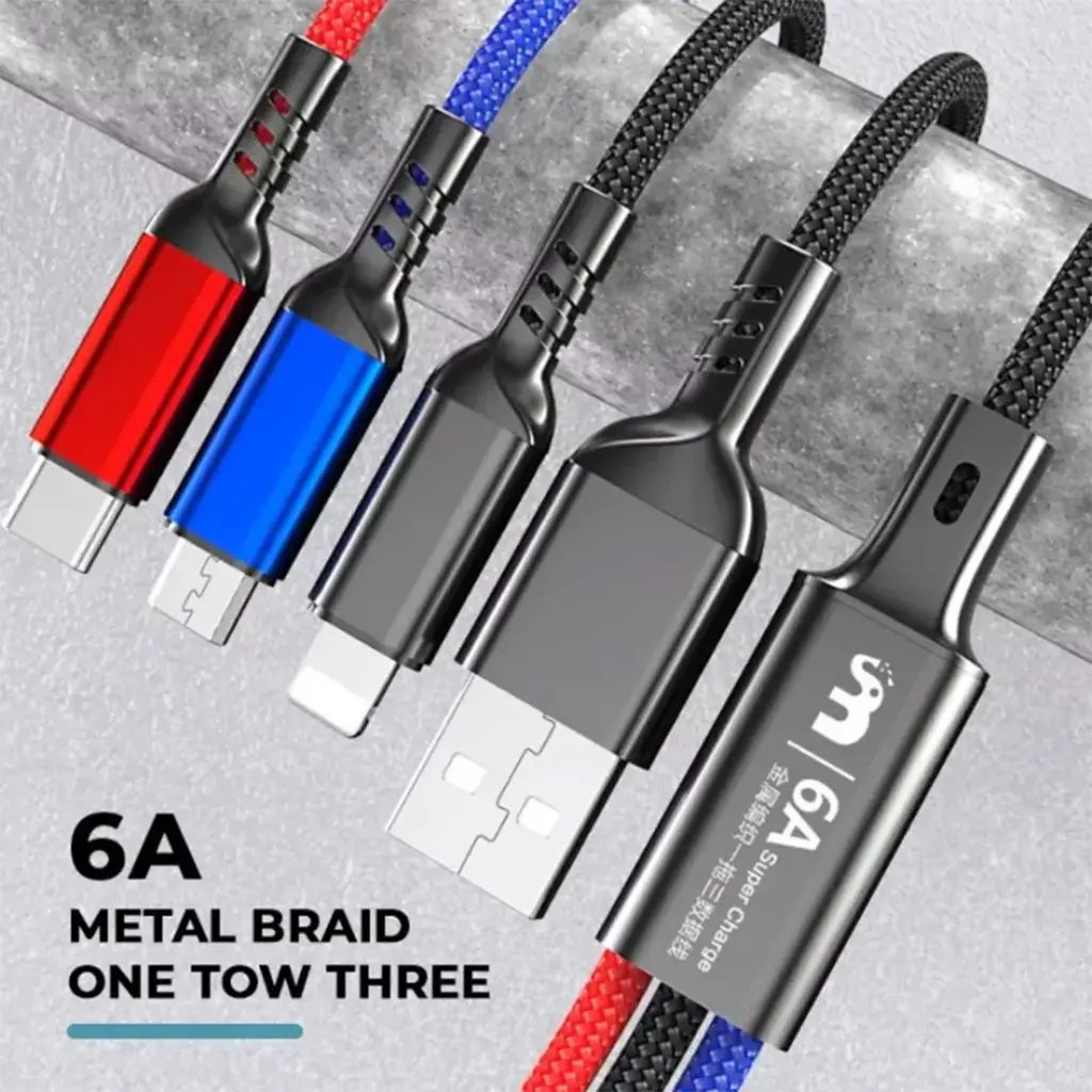 Metal Braided 3in1 6A PD Cable