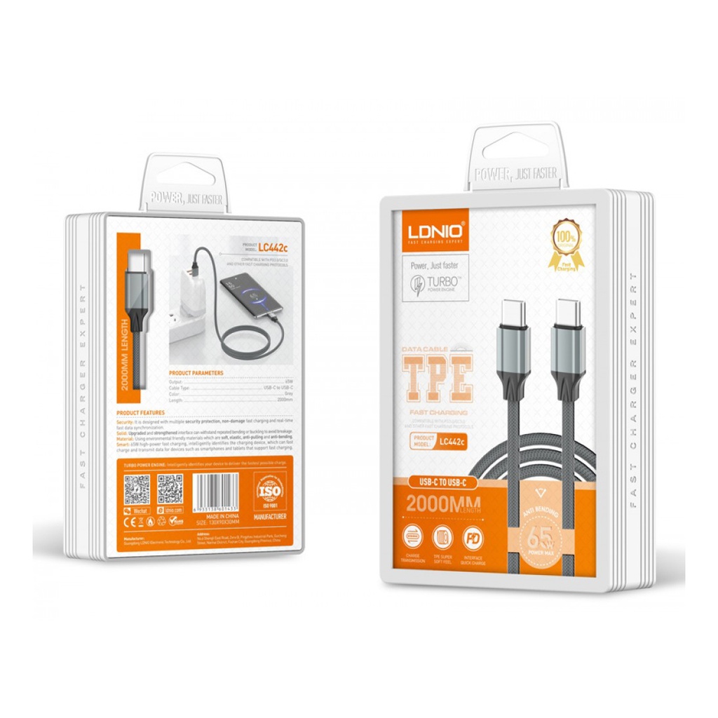 LDNIO LC442C TPE Type-C To Type-C 65W Fast Charge Cable (2m)